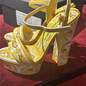 Dolce & Gabbana Yellow and White Platform Heels